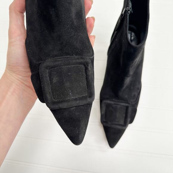 Manolo Blahnik Baylow Black Suede Ankle Boots Maysale Buckle Heel 50mm Size 38.5 - Picture 6 of 16